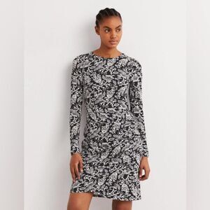 Boden Ruched Jersey Mini Dress Black Tulip Vine Size 6